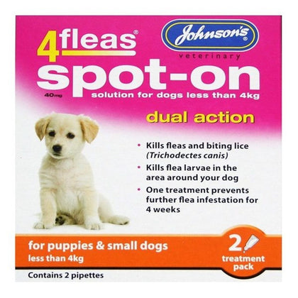 Johnson's 4fleas Dual Action Puppy and Small Dog Flea Spot-On 2 Pipettes - ZARDS PET SUPPLIES - Johnson's - Dog Flea & Tick Treatments