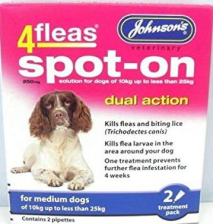 Johnson's 4fleas Spot-On for Medium Dogs 10-25kg 2 Treatments - ZARDS PET SUPPLIES - Johnson's - Dog Flea & Tick Treatments