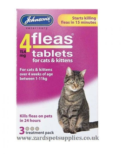 Johnsons 4Fleas Tablets for Cats and Kittens, 3 Treatment Pack - ZARDS PET SUPPLIES - Johnson's - Cat Flea & Tick Treatments