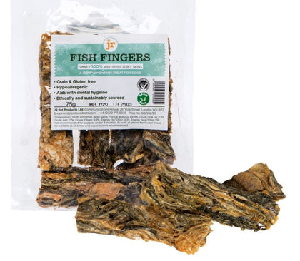 JR Fish Fingers – 100% Whitefish Jerky Skins 75G - ZARDS PET SUPPLIES - JRPP - Natural Dog Treats